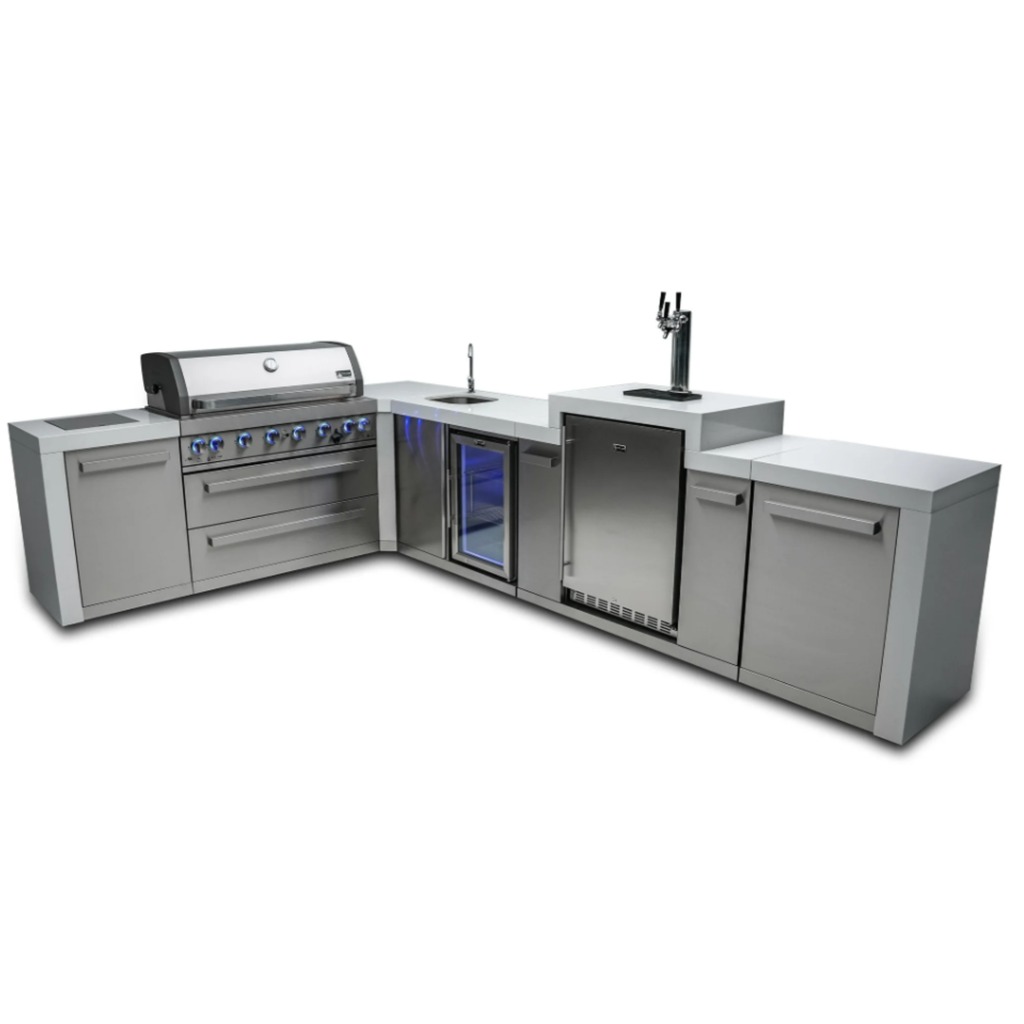 MONT ALPI 6-BURNER DELUXE ISLAND WITH A 90-DEGREE CORNER, KEGERATOR AND BEVERAGE CENTER