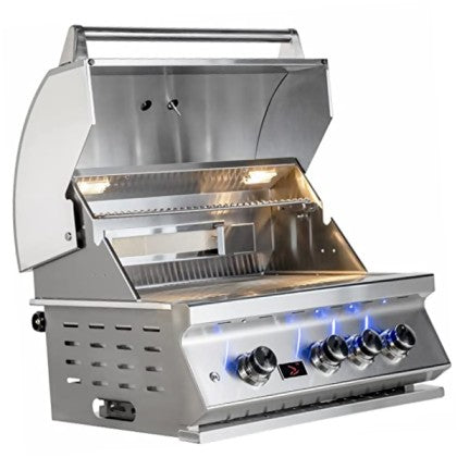 Bonfire 3 Burner 28-Inch Built-In Grill with hood open CBB3-LP