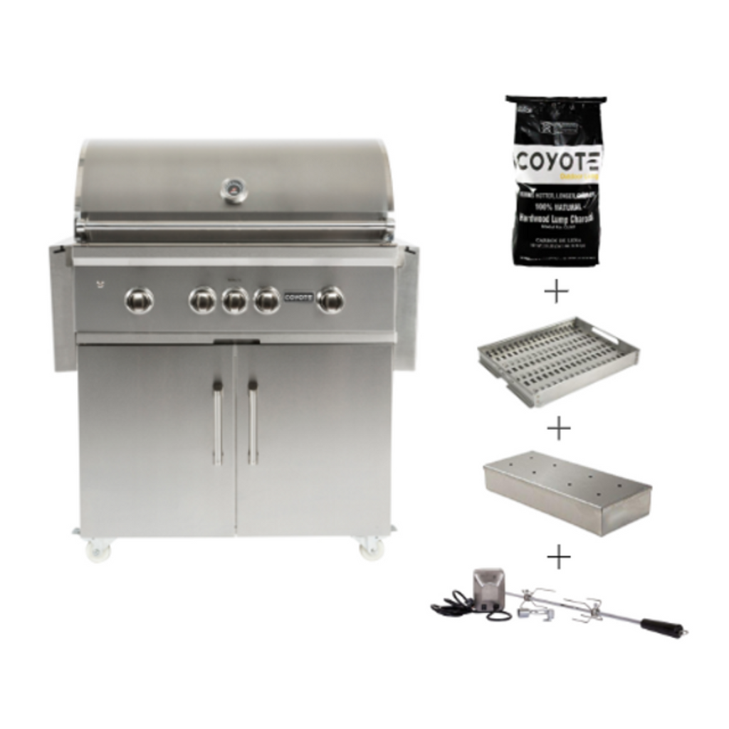 36" S-Series Grill Package - Includes Grill w/ Cart, Charcoal Tray, Smoker Box, Rotisserie Kit & Bag Of Charcoal
