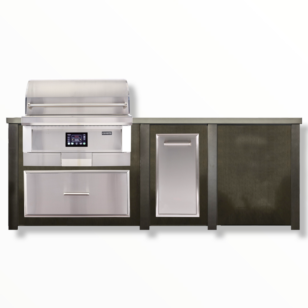 Outdoor Solutions 8 Ft Coyote Pellet Outdoor Kitchen Island w/ Plain Panel