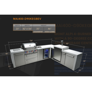 MONT ALPI 4-BURNER DELUXE ISLAND WITH A 90-DEGREE CORNER, KEGERATOR AND BEVERAGE CENTER