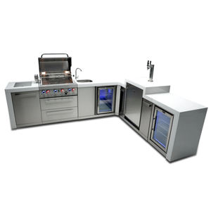 MONT ALPI 4-BURNER DELUXE ISLAND WITH A 90-DEGREE CORNER, KEGERATOR, BEVERAGE CENTER AND FRIDGE CABINET