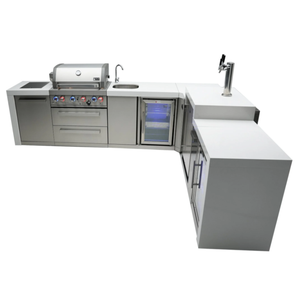 MONT ALPI 4-BURNER DELUXE ISLAND WITH A 90-DEGREE CORNER, KEGERATOR, BEVERAGE CENTER AND FRIDGE CABINET