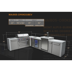 MONT ALPI 6-BURNER DELUXE ISLAND WITH A 90-DEGREE CORNER, KEGERATOR AND BEVERAGE CENTER