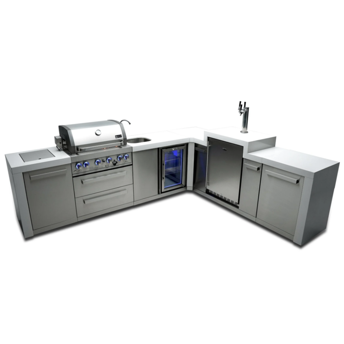 MONT ALPI 4-BURNER DELUXE ISLAND WITH A 90-DEGREE CORNER, KEGERATOR AND BEVERAGE CENTER