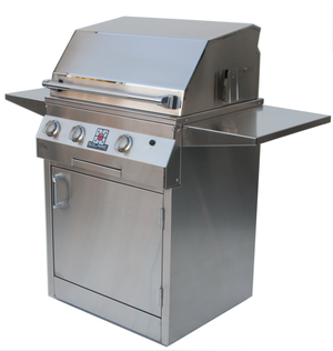 The Solaire 27-Inch front view of the Solaire square deluxe freestanding cart grill available in a built-in model or freestanding cart model, for sale on unitedgrills.com