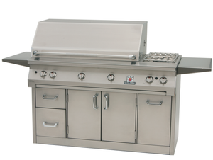 The Solaire 56-Inch Grill with rotisserie kit and side burner on a deluxe A freestanding cart available in a built-in model and freestanding cart grill on unitedgrills.com