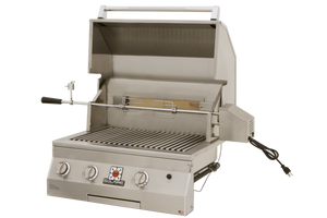 The Deluxe Solaire 27 Inch Grill model with a rotisserie kit available in a built-in model and freestanding cart grill on unitedgrills.com