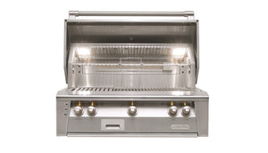 Alfresco ALXE-36 36-inch grill with an open hood