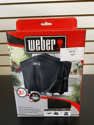 Weber 7112 Premium Grill Cover For Q 2000 & 3000 Series Gas Grills On Patio Cart