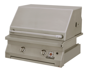 Frontview of the closed hood of the 30 Inch Solaire grill available in a built in model or freestanding cart model, on unitedgrills.com