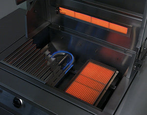 The solaire infrared burner and rotisserie infrared burner on the Solaire 42 Inch grill, available in built-in model or freestanding cart model, on unitedgrills.com
