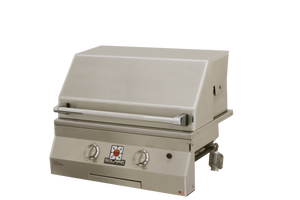 The Solaire 27-Inch front view with the hood closed avaiable in a built-in model or freestanding cart model, for sale on unitedgrills.com