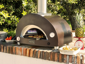 Alfa One 23-Inch Gas Fired Freestanding Pizza Oven In Copper With Copper Cart